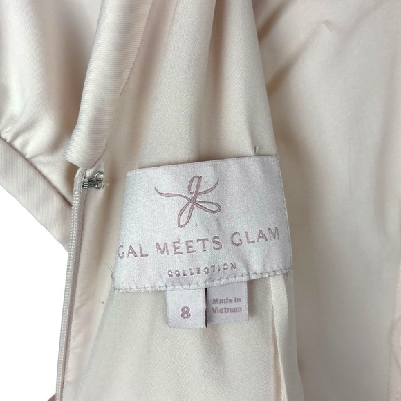 GAL MEETS GLAM ELEANOR PUFF SLEEVE TIE WAIST CREAM SATIN TWILL DRESS - Picture 14 of 16